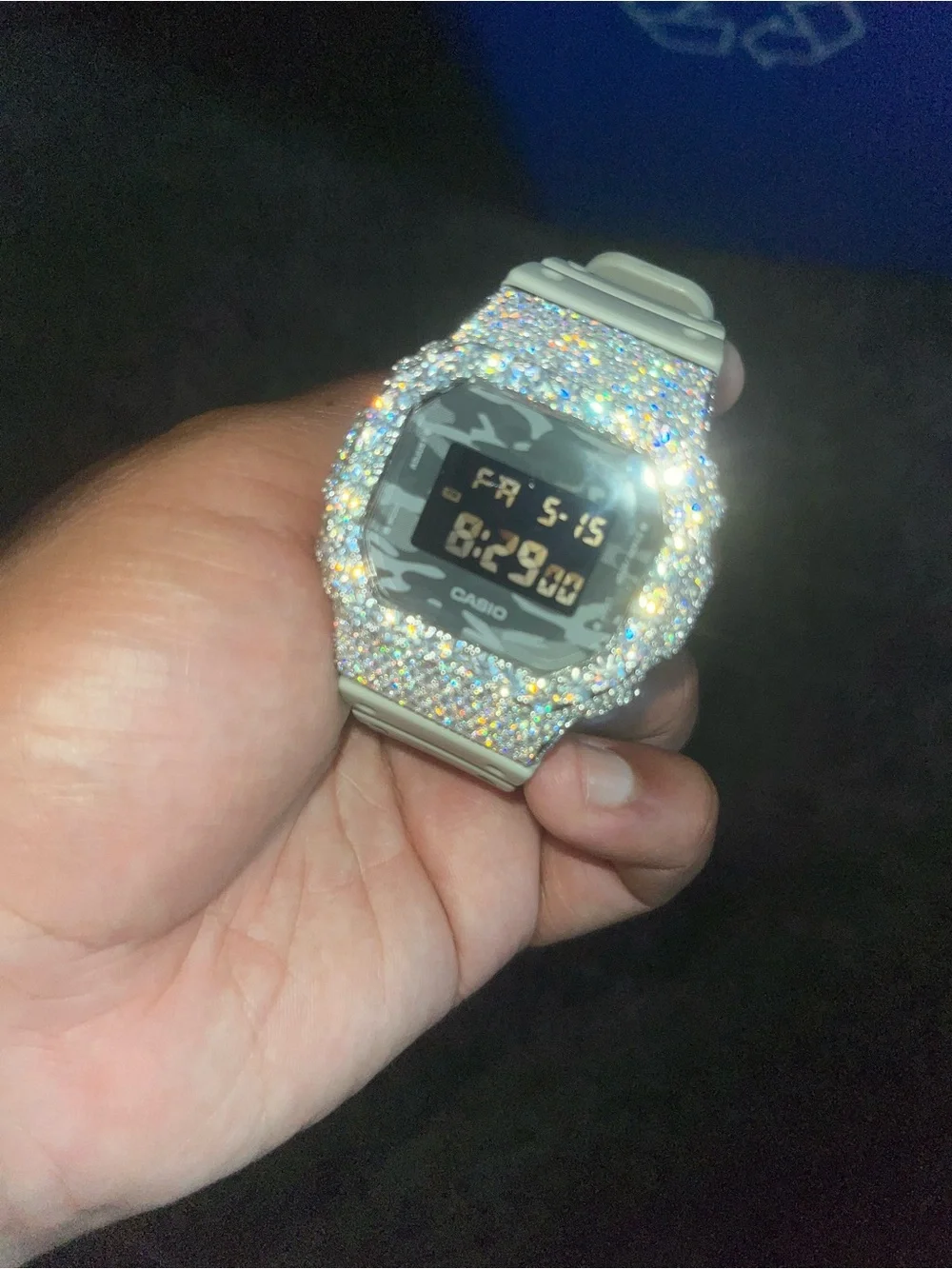 .925 Silver Casio diamond Bezel Watch with Gray Camo Face